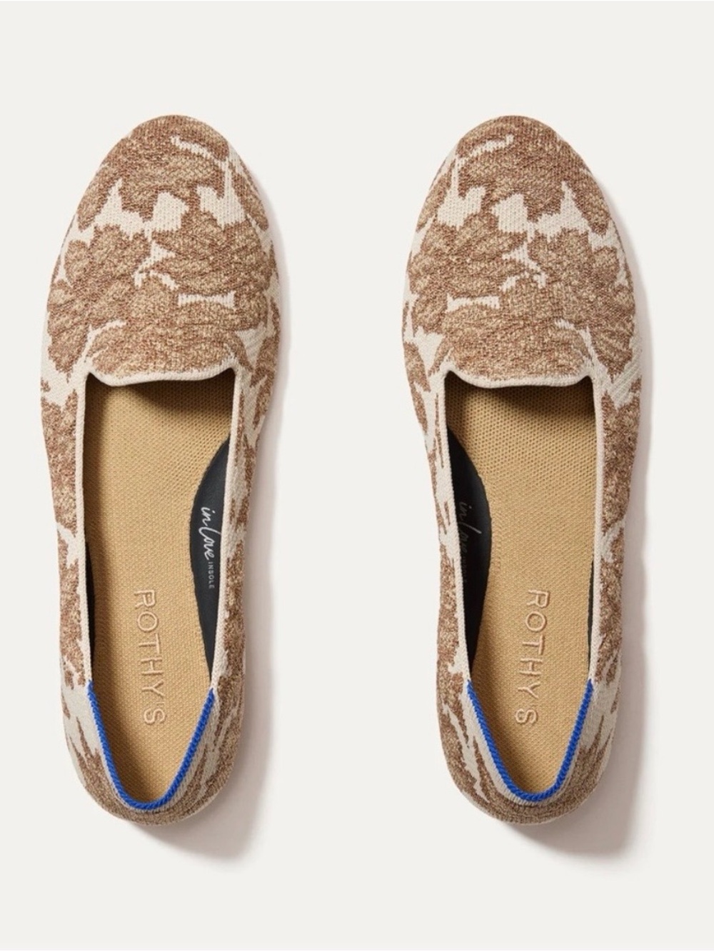 Rothys The Lounge Loafer Gold Chantilly Metallic Jacquard Flat Shoes Womens sz 9